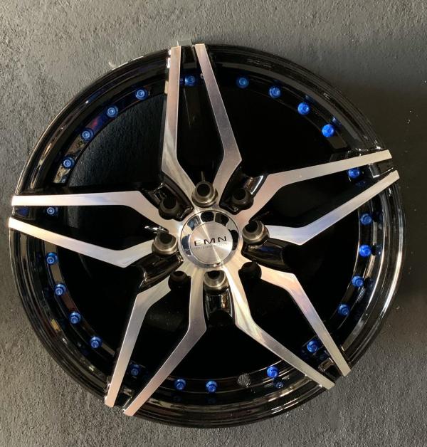 ARO 15X7 (L2081) 4/100/114.3 Black Machined Face Blue Rivets (SET 4 AROS)