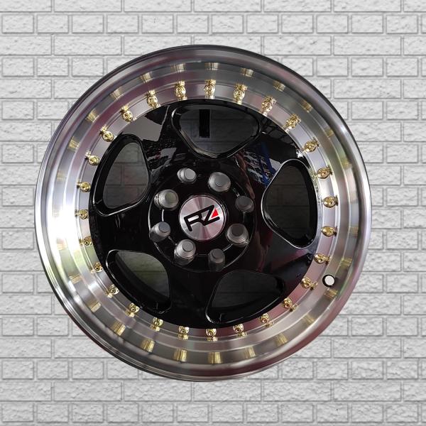 ARO 15X7 (L1569) 4/100/114.3 BLACK MACHINE LIP GOLD RIVETS (SET 4 AROS)