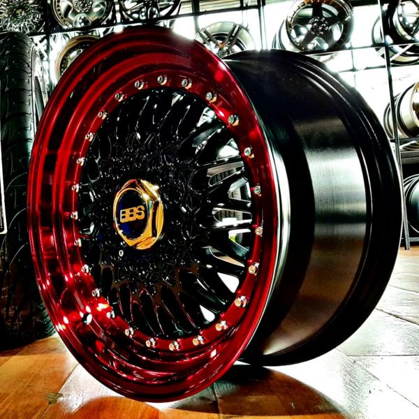 ARO 16X8 (L247) 4/100/108 BLK PAINT WITH RED LIP&CHROME RIVET (SET 4 AROS)