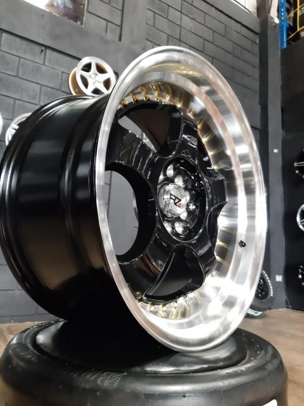 ARO 17X9 (L1228) 5/100/114.3 Black and machine lip with gold rivet (SET 4 AROS)