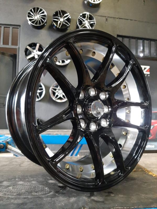 ARO 15X7 (L593) 4/100/114.3 GLOSS BLACK/UNDER CUT+GOLD RIVET (SET 4 AROS)