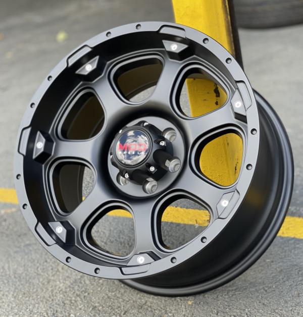 ARO 17X8.5 (L1164) 6/114.3 SEMI MATTE BLACK BASE MILLING RIVETS ON FACE (SET 4 AROS)