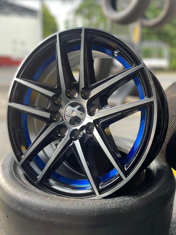 ARO 14X6 (L2037) 4/100/114.3 BLACK + MACHINED FACE + BLUE CLEAR COATED UNDERLINE (SET 4 AROS)