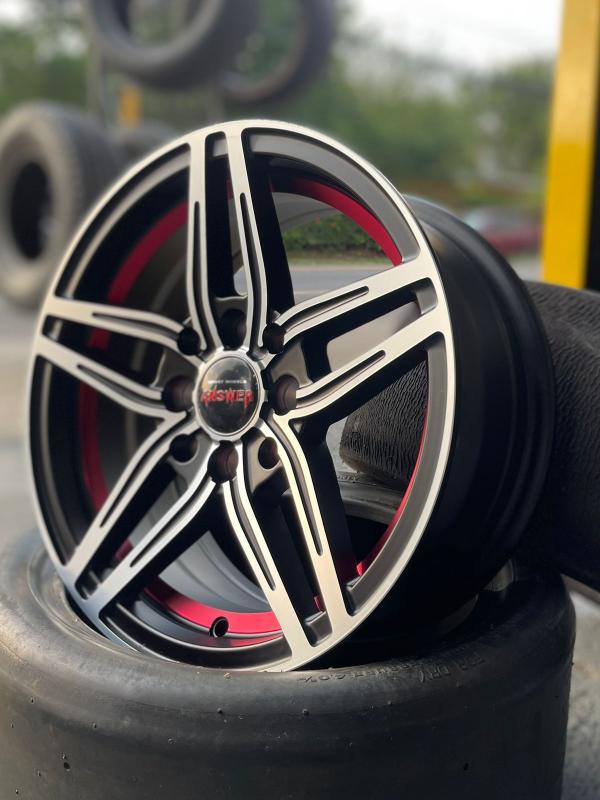 ARO 14X6 (L2038) 4/100/114.3 SEMI MATT BLACK MACHINED RED UNDER CUP (SET 4 AROS)