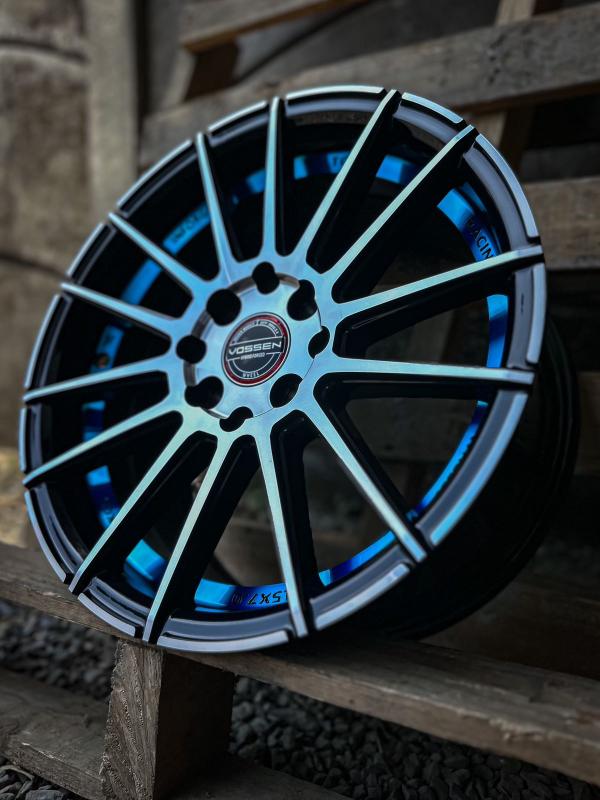ARO 15X7 (YL8804) 4/100/114.3 BLACK MACHINE FACE + BLUE UNDER CUT (SET 4 AROS)
